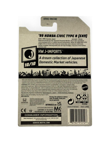 Hot Wheels Honda Civic Type R EK9 Blanco 1:64 Mattel