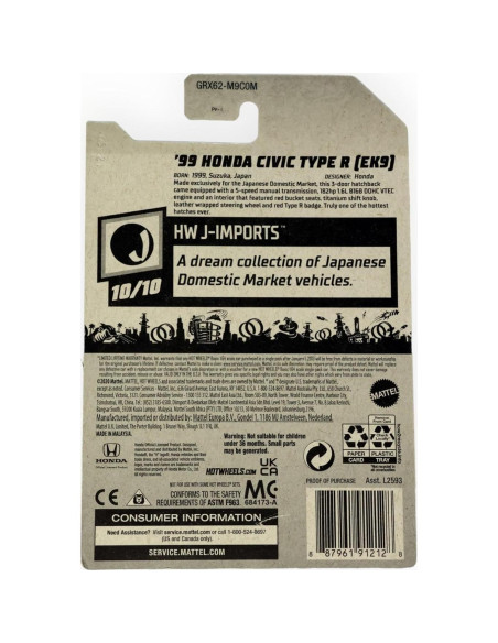 Hot Wheels Honda Civic Type R EK9 Blanco 1:64 Mattel