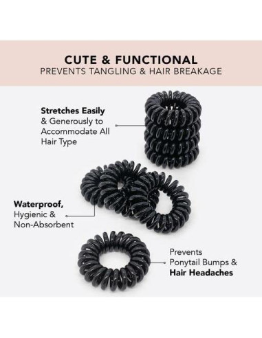 Sujetadores de Coletas Espirales Kitsch - 8 Pcs Negros