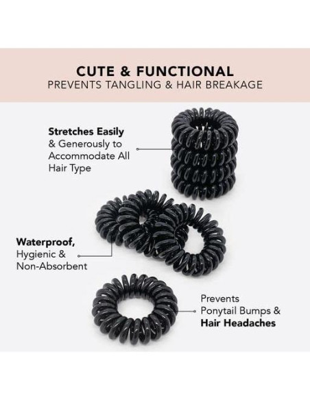 Sujetadores de Coletas Espirales Kitsch - 8 Pcs Negros