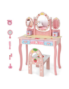 Conjunto de Mesa y Silla de Vanity Costzon para Niños Rosa
