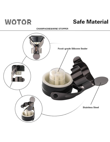 Tapones de Vino y Champagne WOTOR Acero Inoxidable 2 Piezas