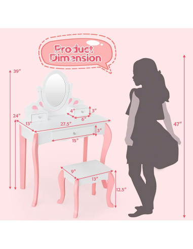 Conjunto de Tocador Infantil Costzon Blanco con Espejo 360
