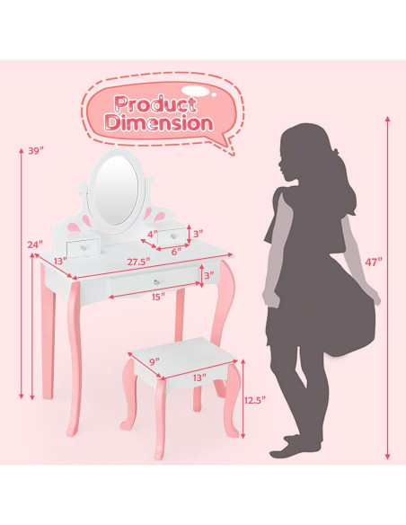 Conjunto de Tocador Infantil Costzon Blanco con Espejo 360