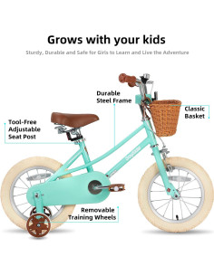 Bicicleta Infantil JOYSTAR Fantasy 12" Verde Menta con Ruedas 2