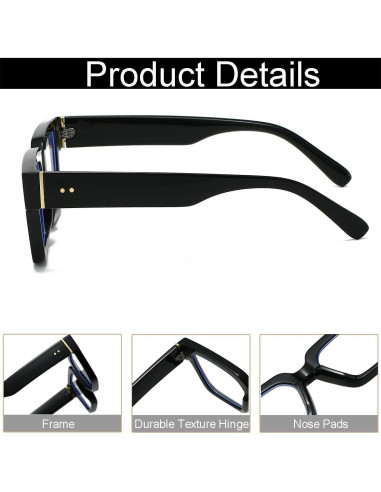 Gafas NIDOVIX Cuadradas Negras Unisex Sin Prescripción