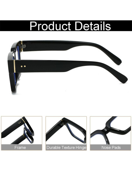 Gafas NIDOVIX Cuadradas Negras Unisex Sin Prescripción