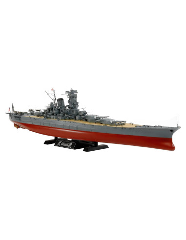 Modelo de barco de guerra Tamiya Musashi 1:350 con soporte