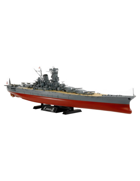 Modelo de barco de guerra Tamiya Musashi 1:350 con soporte