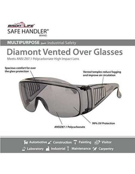 Gafas de Seguridad Bison Life Diamont Ventiladas Gris - 6 Pares