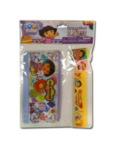 Kit de Estudio Dora La Exploradora 4 Piezas - Estuche, Regla, Sacapuntas, Borrador