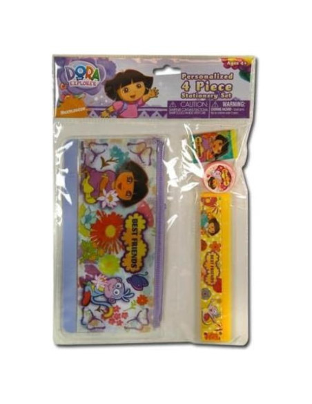 Kit de Estudio Dora La Exploradora 4 Piezas - Estuche, Regla, Sacapuntas, Borrador
