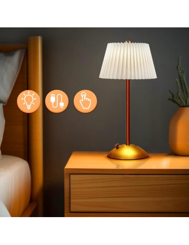 Lámpara de Mesa LED Inalámbrica JHPGEOE Regulable 3 Niveles