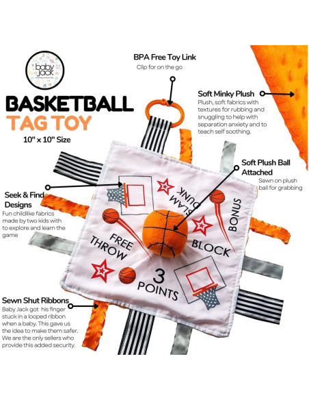 Juguete de Etiqueta para Bebés Baby Jack - Baloncesto NBA - Suave y Seguro - Libre de BPA