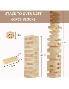 Juego de Torre de Caída Aivalas 60 Piezas Madera 0.97 m 2