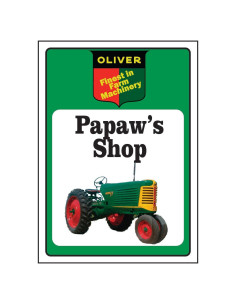 Cartel de Aluminio Tractor Oliver Tienda de Papaw 25x36 cm