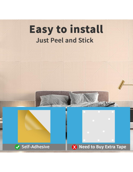 Paneles Acústicos Autoadhesivos Art3d 6 Unidades 61x61 cm Camello