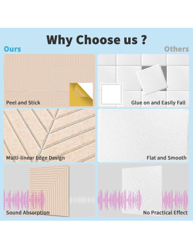 Paneles Acústicos Autoadhesivos Art3d 6 Unidades 61x61 cm Camello