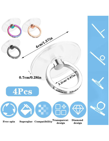 Soporte de Anillo para Teléfono Ymapinc - 4 Piezas, Rotación 360