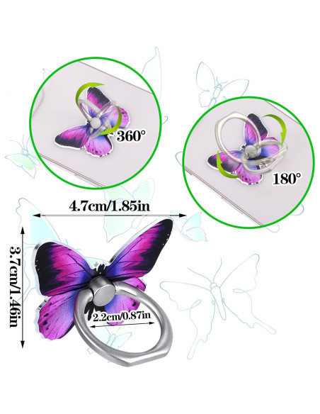 Soporte de anillo para teléfono Ymapinc en forma de mariposa - 3 piezas