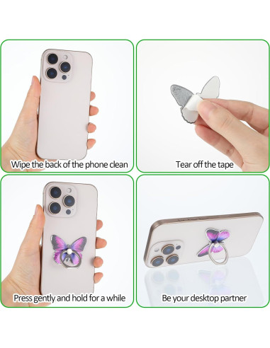 Soporte de anillo para teléfono Ymapinc en forma de mariposa - 3 piezas