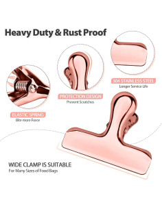 Paquete de 8 Clips de Metal BUNDLEPRO para Bolsas - Acero Inoxidable Oro Rosa 2