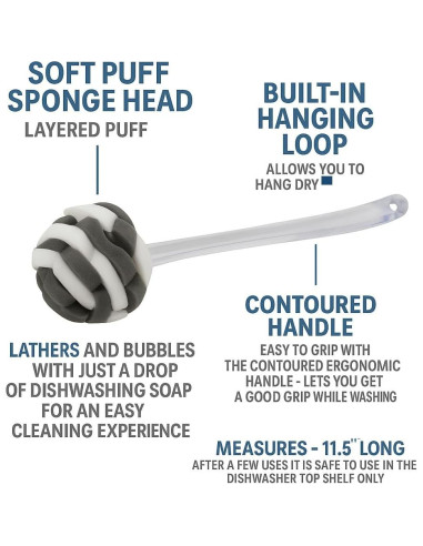 Esponja Puff Multiusos Dependable 29.2 cm con Mango Ergonómico
