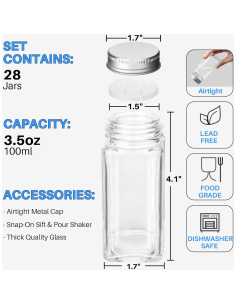 Juego de 28 Tarros de Especias de Vidrio Antimbee 3.5 oz 2