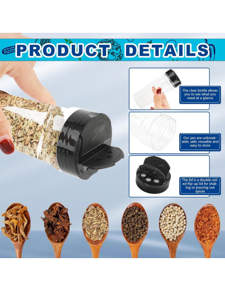 30 Tarros de Especias de Plástico Conagel 200 ml con Tapa Dosificadora