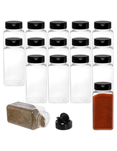 Tosnail 16 Tarros de Especias Plástico 500 ml Transparente