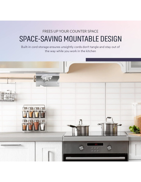 Abrelatas eléctrico 3 en 1 ELITRA HOME bajo gabinete blanco