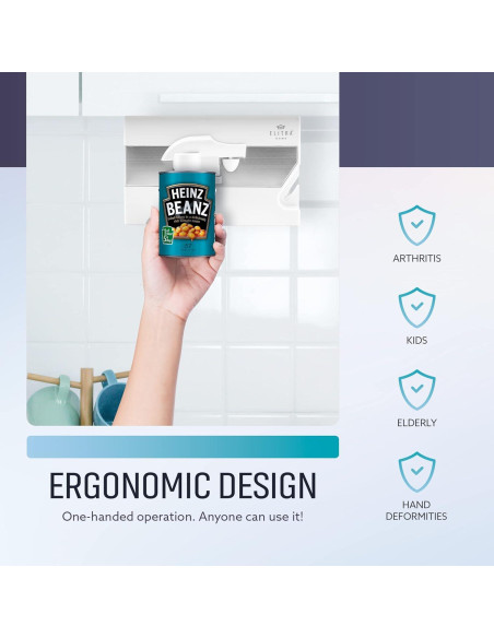 Abrelatas eléctrico 3 en 1 ELITRA HOME bajo gabinete blanco