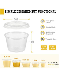 Tazas de Porción VITEVER 120 Sets 4 oz Apilables con Tapas 2