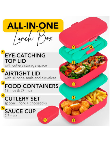 Caja Bento Aislada Hmtmat 1.33L con Palillos Reutilizables