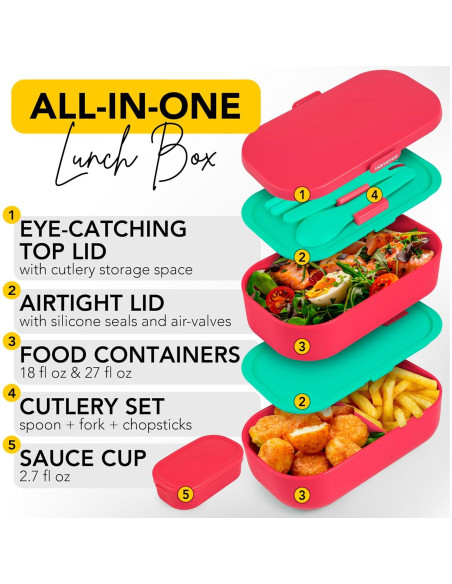 Caja Bento Aislada Hmtmat 1.33L con Palillos Reutilizables