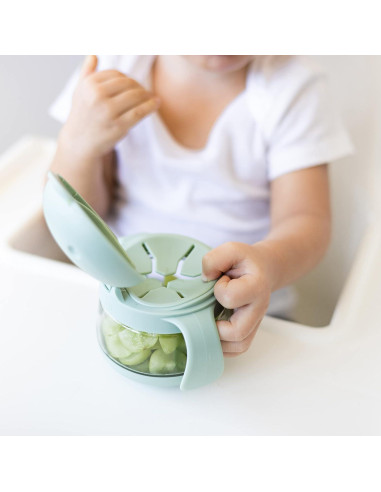 Contenedor de Snacks Ubbi Tweat Antivuelco Salvia y Azul