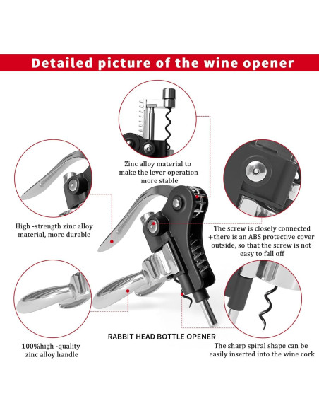 Sacacorchos de Conejo Plateado DEMARRE con Accesorios de Vino