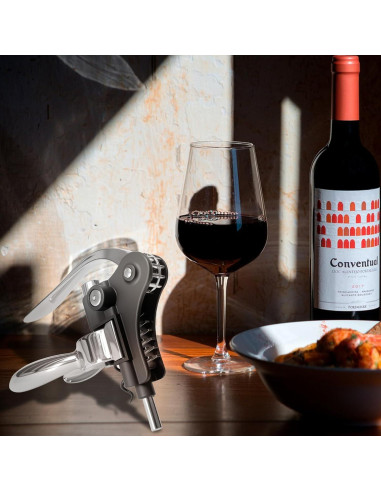 Sacacorchos de Conejo Plateado DEMARRE con Accesorios de Vino