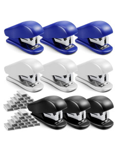 9 Mini Grapadoras Cabaubl con 4320 Grapas Estándar - Azul, Blanco, Negro