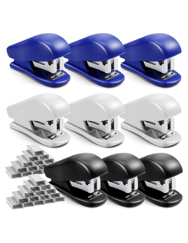 9 Mini Grapadoras Cabaubl con 4320 Grapas Estándar - Azul, Blanco, Negro