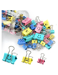 Paquete de 100 Clips de Carpeta Koorito Coloridos con Cara Sonriente