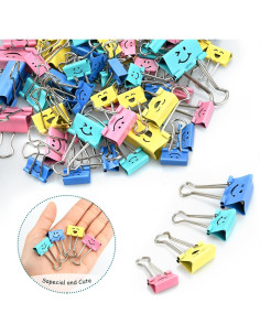 Paquete de 100 Clips de Carpeta Koorito Coloridos con Cara Sonriente 2