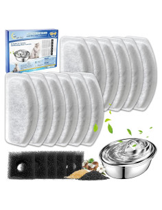 Paquete de 12 Filtros + 6 Esponjas para Fuente de Agua Cunina D30