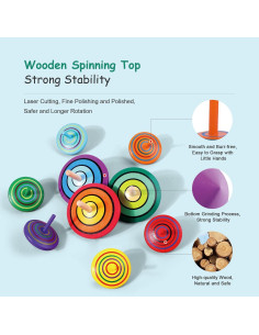 Trompos de Madera WODI 9 Pcs Juguetes Educativos para Niños 2