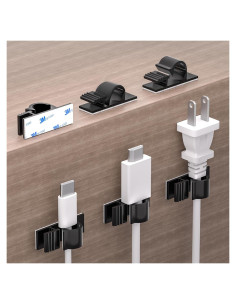 Clips de Cable Adhesivos XHF 100pcs para Organización Negra