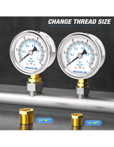 Manómetro de Presión Seco MEANLIN 0-15Psi Acero Inoxidable