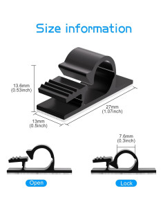 Clips de Cable Adhesivos XHF 100pcs para Organización Negra 2