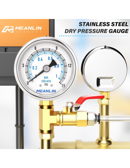 Manómetro de Presión Seco MEANLIN 0-15Psi Acero Inoxidable