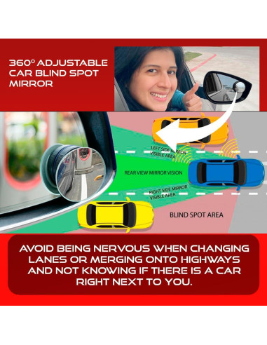 Espejo Retrovisor Convexo Utopicar VENTOM - Punto Ciego (Paquete de 2)