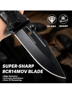 Cuchillo de bolsillo MADSABRE negro 24.4 cm EDC plegable 2